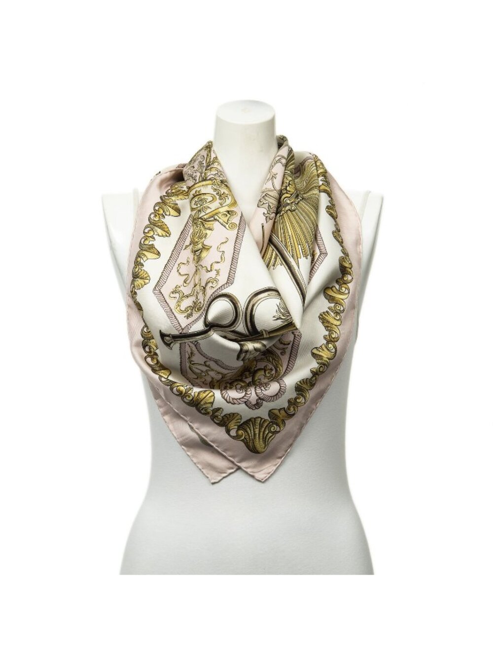 Hermes Scarf Light Pink Ivory Gold Silk